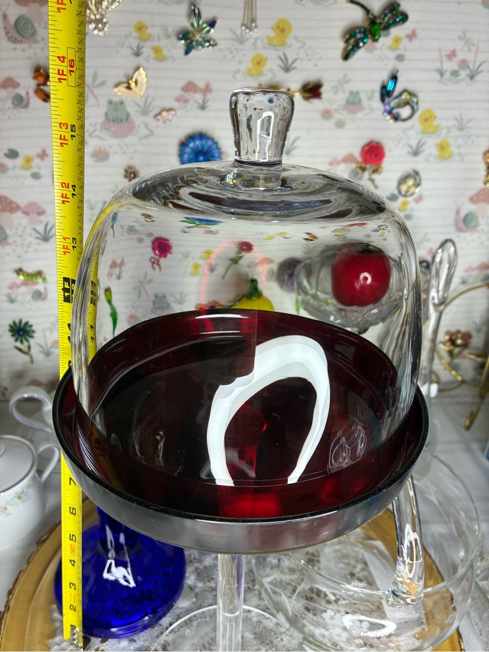 IKEA Glass Cake Dome with Deep Red Base